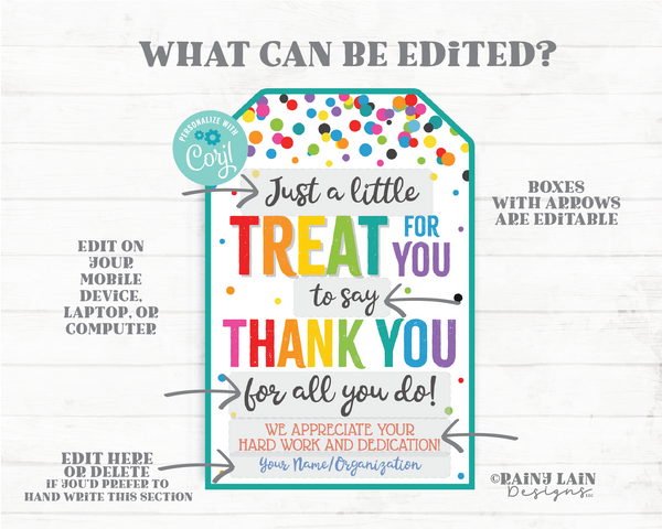 Treat for you to say Thank you for all you do Tag We appreciate you Gift Employee Appreciation Company Staff Corporate Teacher PTO School