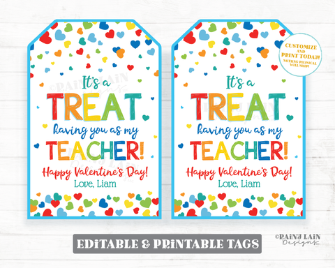 Valentine Treat Tag Valentine's Day Teacher Tag Valentine Appreciation Gift Favor Kids Co-Worker Student Staff From Teacher Sweets