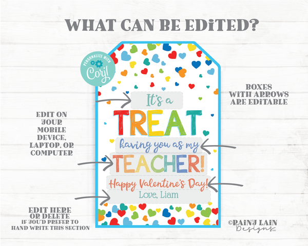 Valentine Treat Tag Valentine's Day Teacher Tag Valentine Appreciation Gift Favor Kids Co-Worker Student Staff From Teacher Sweets