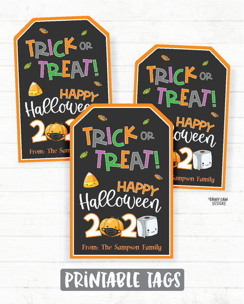 Trick or Treat Happy Halloween Tags Halloween 2020 Tags Printable Halloween Tag Editable Sanitizer Party Favor Tags Mask Social Distancing