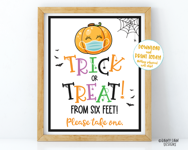 Trick or Treat From 6 Feet Sign Halloween Sign and Tags Trick or Treat Table Quarantine Social Distancing 2020 Halloween Please take one