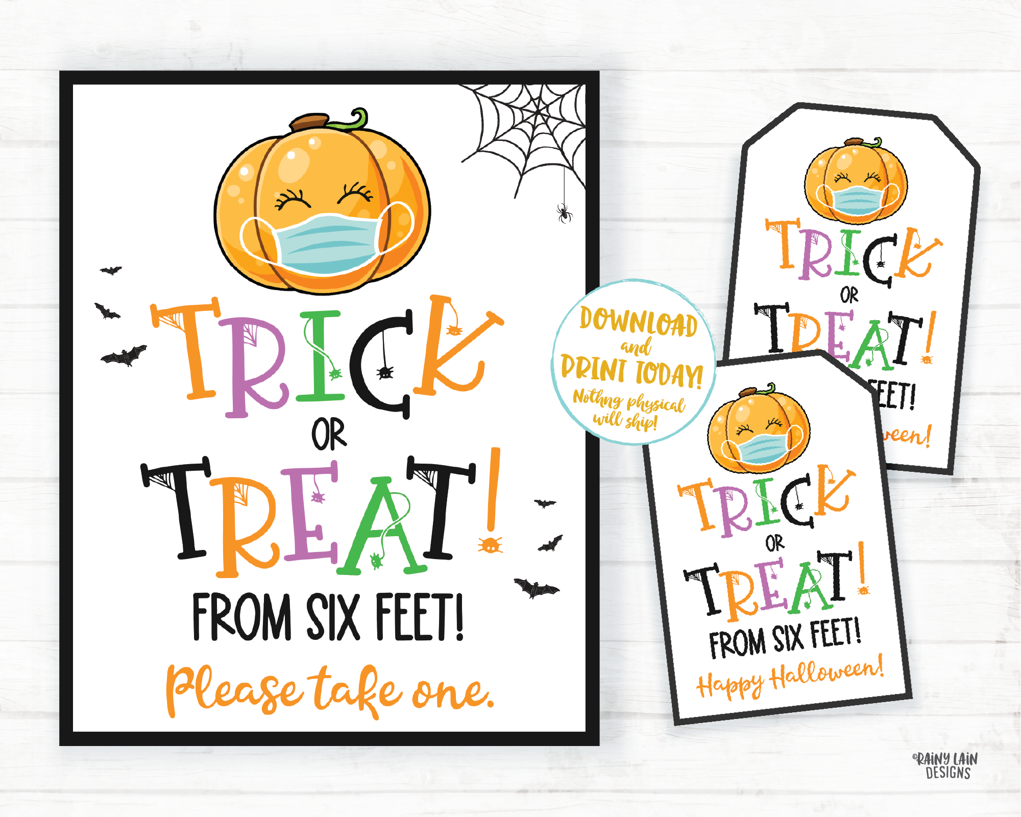 Trick or Treat From 6 Feet Sign Halloween Sign and Tags Trick or Treat Table Quarantine Social Distancing 2020 Halloween Please take one