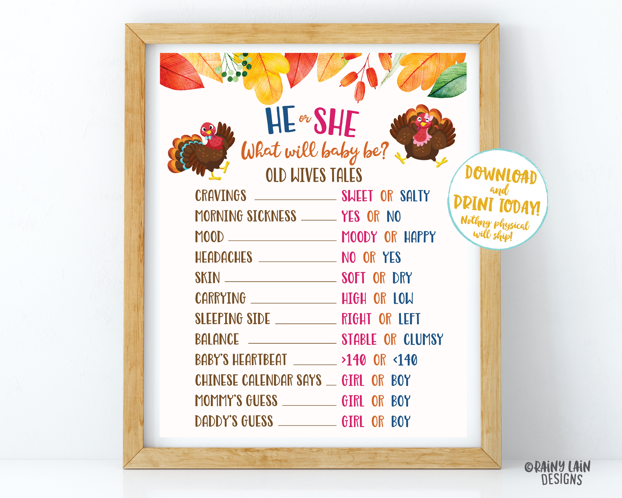 Turkey Old Wives Tales Sign Thanksgiving Gender Reveal Sign Fall Old Wives Tales Poster Thanksgiving Gender Reveal Decoration Little Turkey