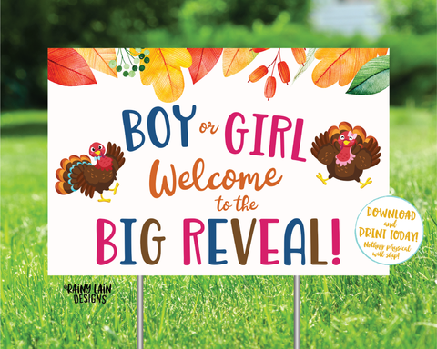 Thanksgiving Gender Reveal Yard Sign, Turkey Gender Reveal, Fall Gender Reveal Welcome Yard Sign Gender Reveal Sign, Little Turkey, Leaves