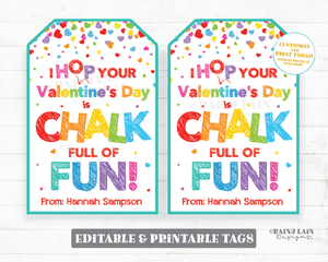 Chalk Valentine Tags HOP Your Valentine's Day is Chalk Full of Fun Hopscotch Preschool Classroom Printable Kids Non-Candy Valentine Tag