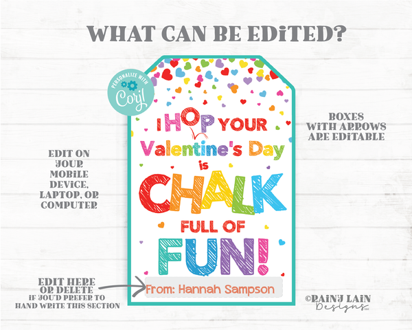Chalk Valentine Tags HOP Your Valentine's Day is Chalk Full of Fun Hopscotch Preschool Classroom Printable Kids Non-Candy Valentine Tag