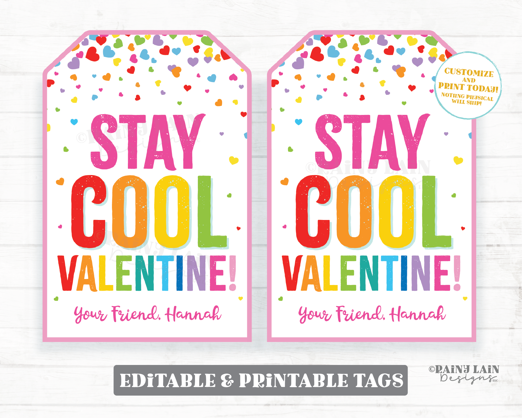 Stay Cool Valentine Tag Popsicle Sunglasses Sun Treat Valentine's Day Friend Gift Tag Preschool Classroom Printable Kids Editable Non-Candy