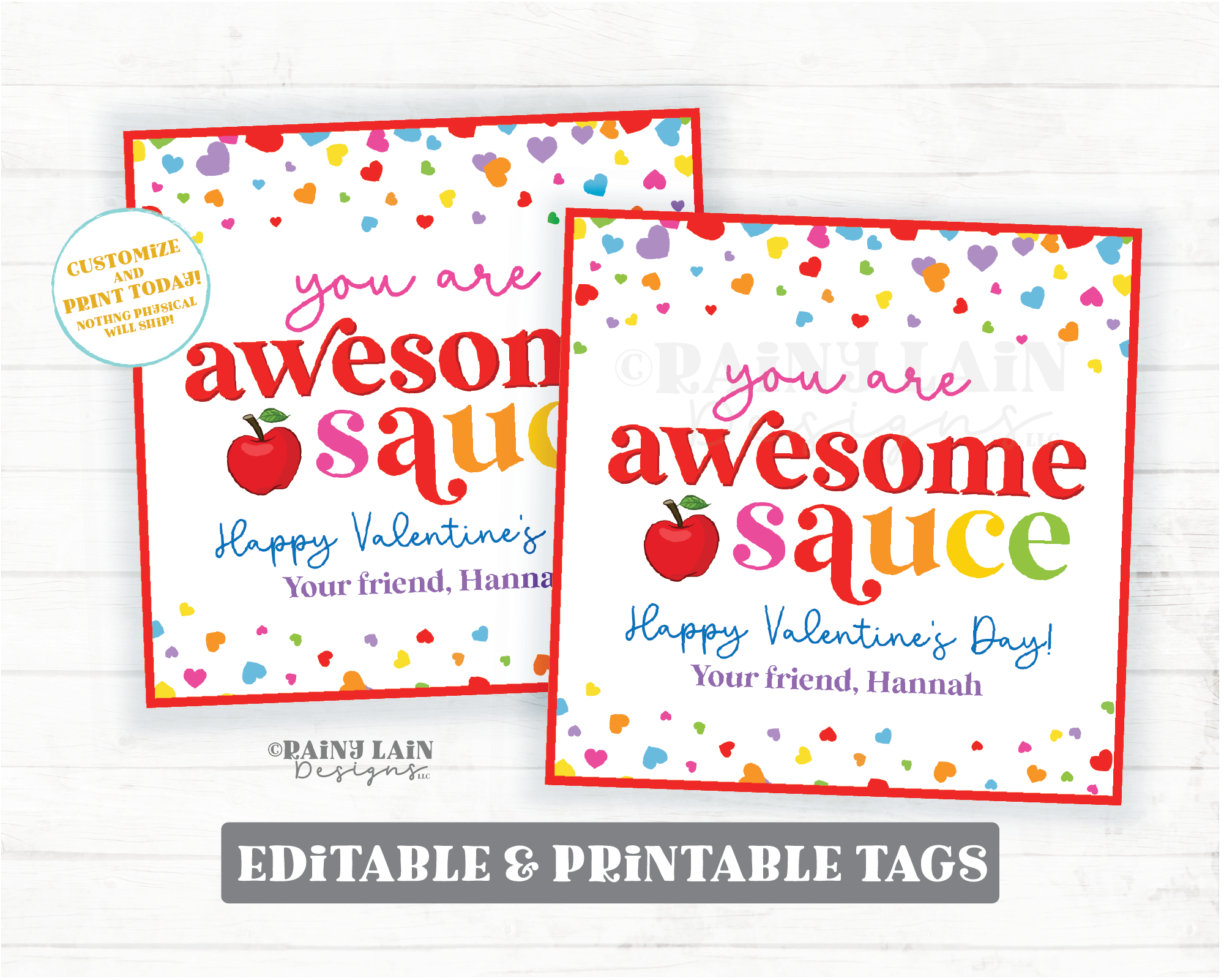 Applesauce Valentine Tag Awesome Sauce Valentine's Day Gift Tag Apple – Rainy Lain Designs LLC for You Are Awesomesauce Free Printable