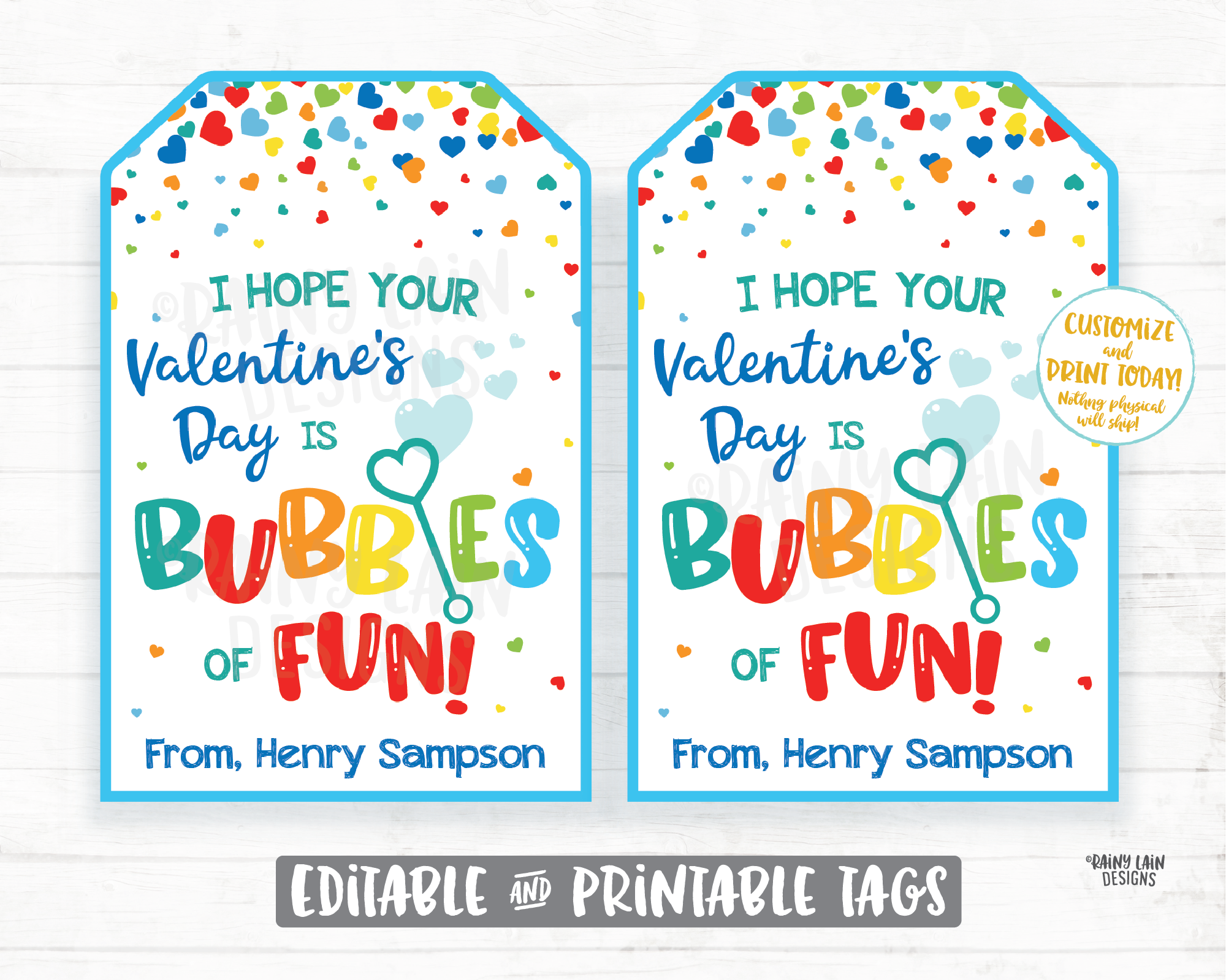 I hope your Valentine's Day is Bubbles of Fun Bubbles of Fun Valentine Tag From Teacher Printable Kids Valentine Tag Preschool Classroom