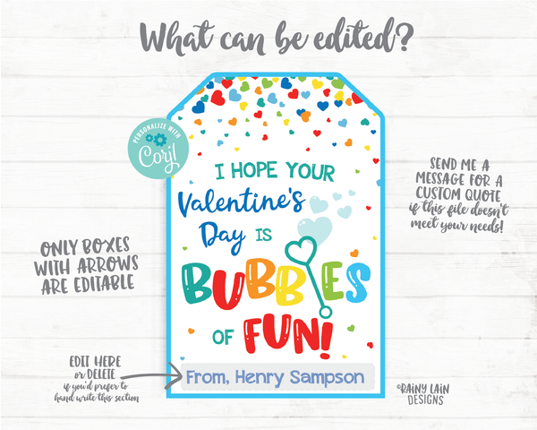 I hope your Valentine's Day is Bubbles of Fun Bubbles of Fun Valentine Tag From Teacher Printable Kids Valentine Tag Preschool Classroom