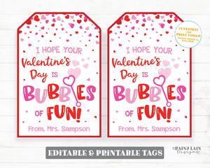 Hope your Valentine's Day is Bubbles of Fun Bubbles of Fun Valentine Tag From Teacher Non-Candy Printable Preschool Kids Valentine Tag