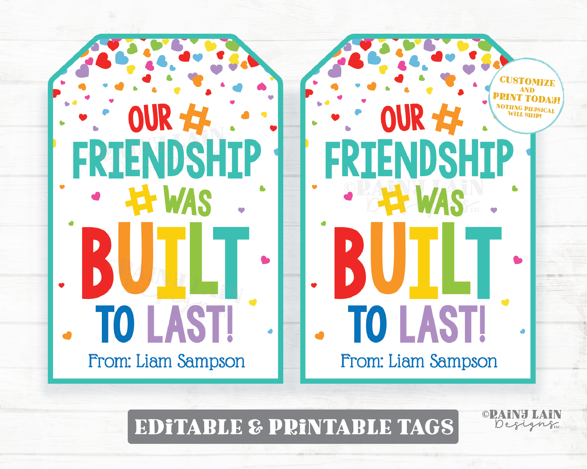 Our Friendship Was Built to Last Valentine Tag Building Blocks Puzzle Piece Preschool Valentines Non-Candy Classroom Printable Editable