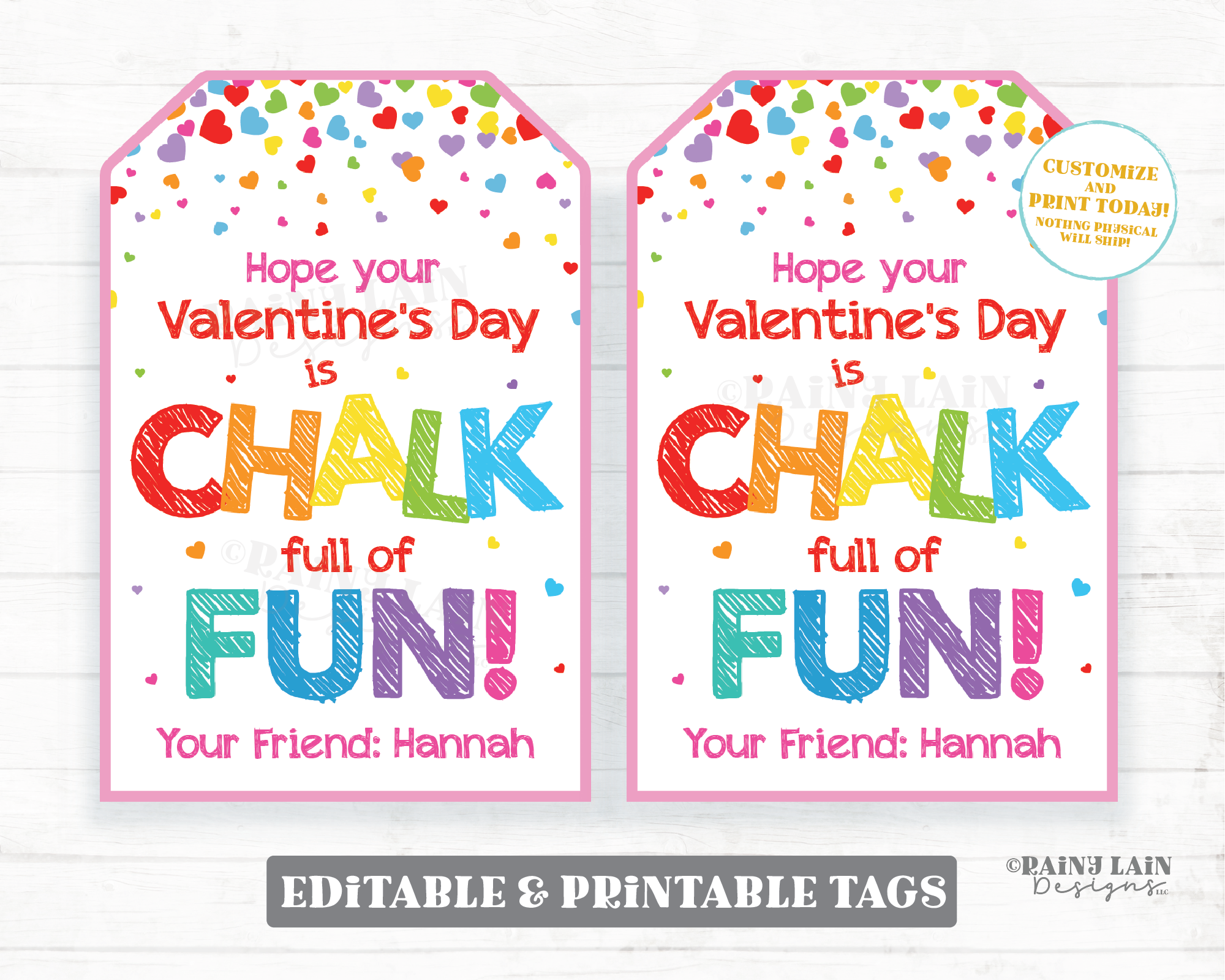 Hope your Valentine's Day is chalk full of fun Valentine Tags Chalk Student Gift Preschool Classroom Printable Kids Non-Candy Valentine Tag