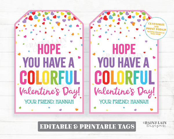 Colorful Valentine's Day Coloring Crayons Rainbow Candy Preschool Classroom Printable Kids Editable Easy Non-Candy Valentine Tag
