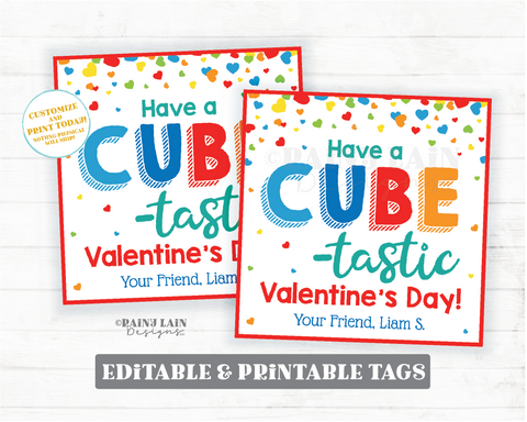 Have a Cube-Tastic Valentine Tag Cube Fidget Toy Game Valentine's Day Printable Kids Preschool Classroom Non-Candy Favor Gift