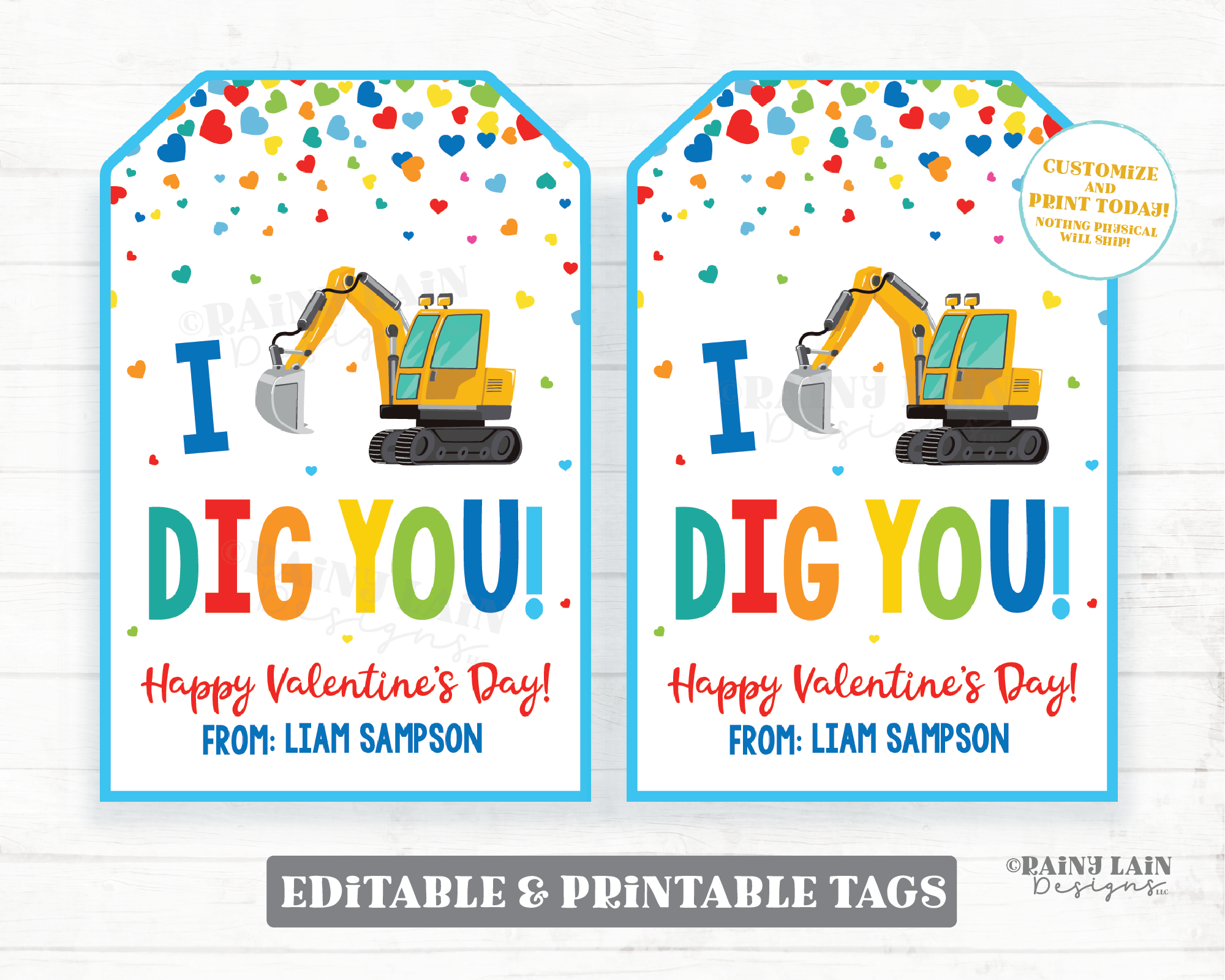 I Dig You Valentine Tag Digger Valentine Construction Preschool Valent – Rainy Lain Designs LLC for I Dig You Valentine Free Printable