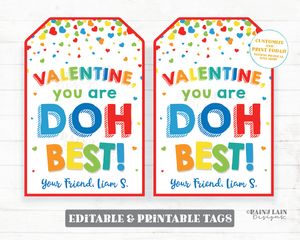 Valentine you are DOH best Boy doh Valentine Play Dough Craft Dough Preschool Editable Classroom Printable Kids Non-Candy Valentine Tags