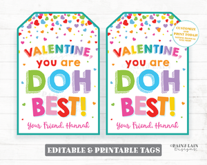 Valentine you are DOH best Girl Doh Craft Dough Valentine Play Dough Preschool Editable Classroom Printable Kids Non-Candy Valentine Tags