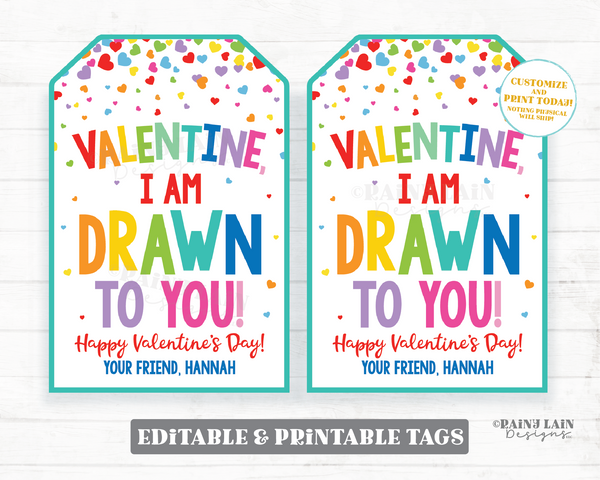 Valentine I'm Drawn To You Tag Mini Sketch Game Drawing Pad Valentine's Day Gift Preschool Classroom Printable Kids Non-Candy Valentine Tag