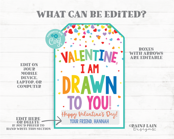 Valentine I'm Drawn To You Tag Mini Sketch Game Drawing Pad Valentine's Day Gift Preschool Classroom Printable Kids Non-Candy Valentine Tag