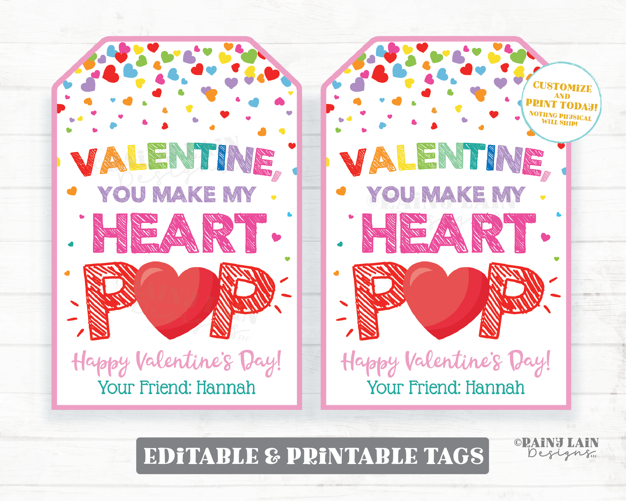 You Make My Heart Pop Valentine Pop Valentine Tag Lollipop Sucker Balloon Popcorn Pop Candy Preschool Classroom Printable Kids Non-Candy