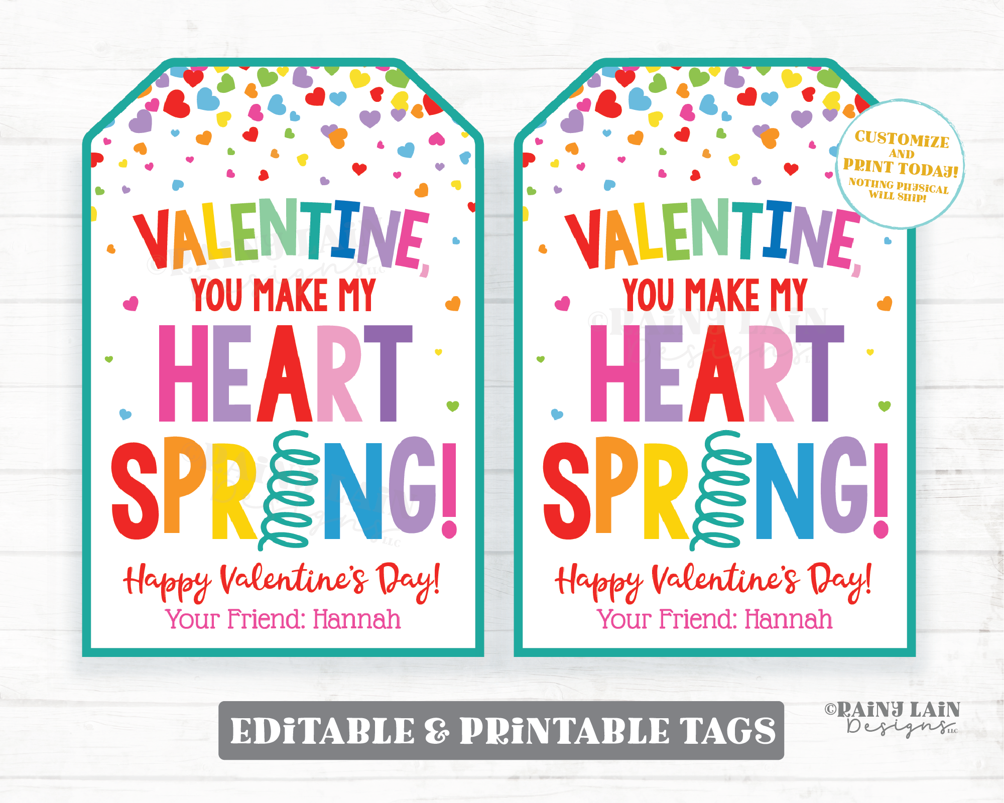 You Make my Heart Spring Valentine Tag Coil Toy Valentine's Day Friend Gift Tag Fidget Preschool Classroom Printable Kids Editable Non-Candy