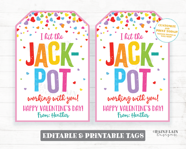 Hit the Jackpot My Teacher Valentine Working With You Valentine's Day Tag Lottery Ticket Lotto Co-Worker Teacher Staff Employee PTO Gift