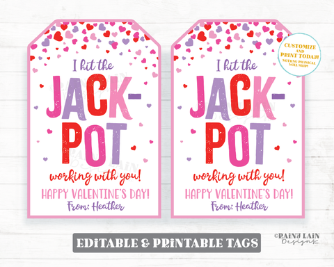 Hit the Jackpot Working With You My Teacher Valentine's Day Tag Valentine Lottery Ticket Lotto Co-Worker Teacher Staff Employee PTO Gift
