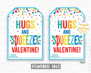 Hugs and Squeezes Valentine Squishies Applesauce Squishy Toy Squishee Squeeze Preschool Classroom Printable Kids Non-Candy Valentine Tag