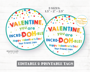 Valentine you are incre-DOH-ble tags boy doh Valentine Play Dough Preschool Valentines Classroom Printable Kids Non-Candy Editable Tags