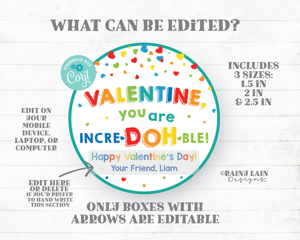 Valentine you are incre-DOH-ble tags boy doh Valentine Play Dough Preschool Valentines Classroom Printable Kids Non-Candy Editable Tags
