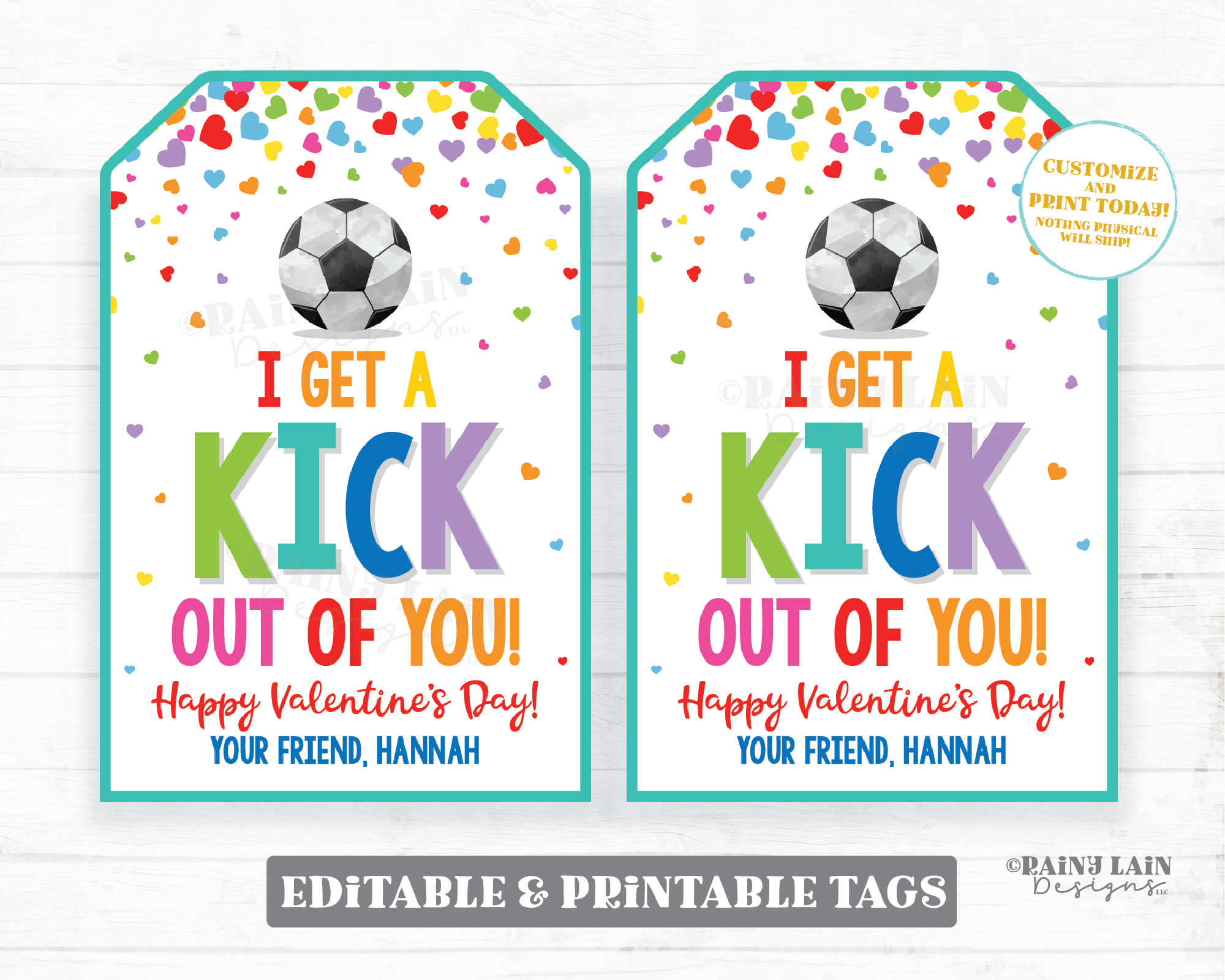 I get a kick out of you Valentine Tag Soccer Valentine's Day Tag Editable Teammate Gift Sports Classroom Non-Candy Printable