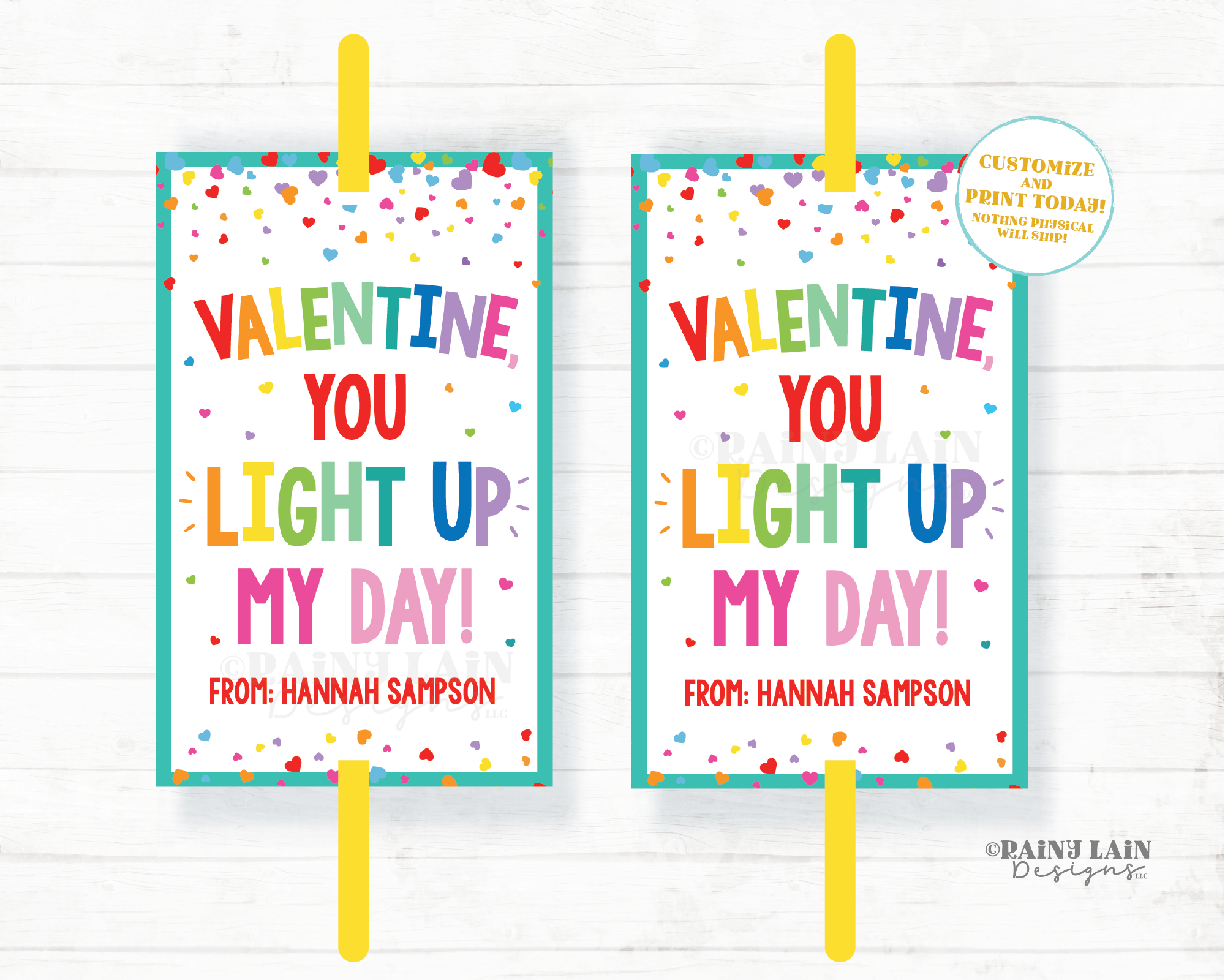 You Light Up My Day Valentine Tag Valentine's Day Glow Stick Tag Favor Tag Preschool Classroom Student Gift  Printable Kids Non-Candy Ideas