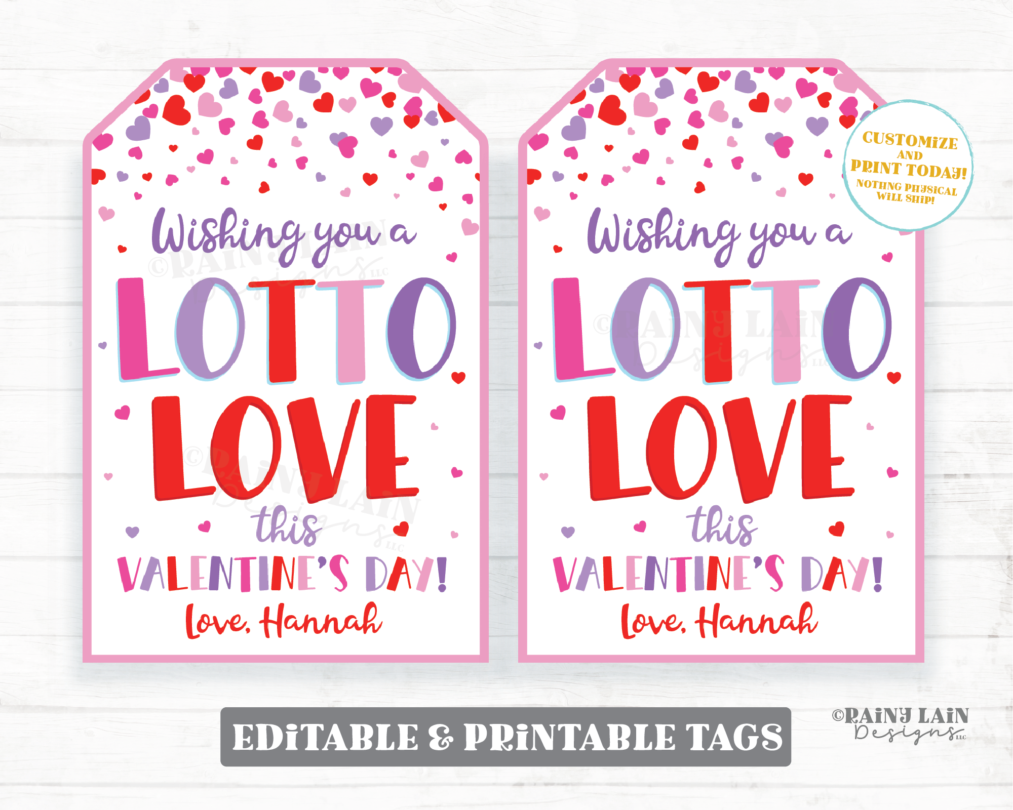 Valentine's Day Lotto Tags Wishing you a Lotto Love Lottery Gift Staff Appreciation Friend Co-Worker Teacher Classroom Non-Candy Valentine