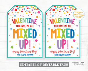 Valentine You Have Me All Mixed Up Tag Mini Cube Game Mixing Valentine's Day Gift Preschool Classroom Printable Kids Non-Candy Valentine Tag