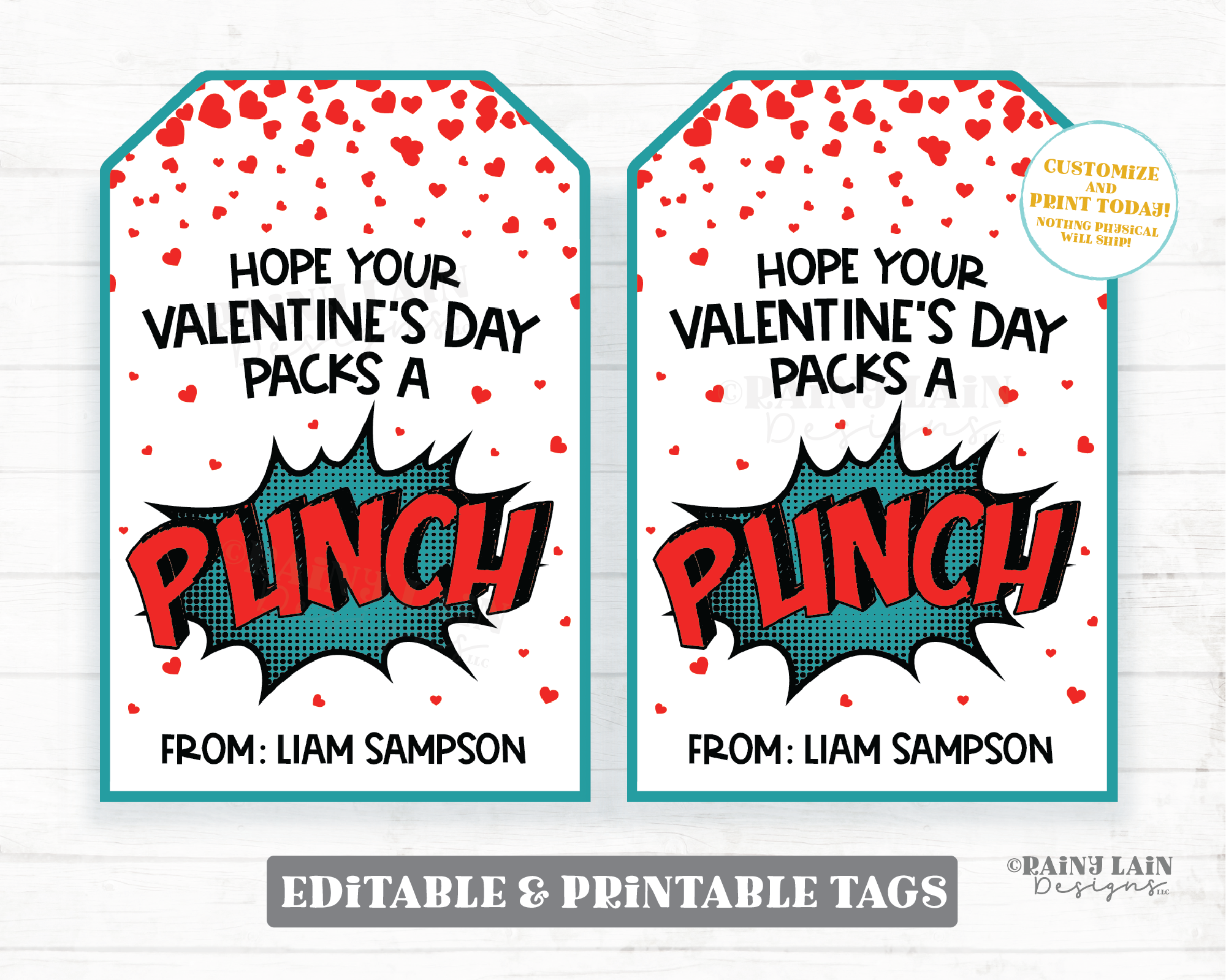 Packs a Punch Valentine Tag Punch Balloon Juice Fruit Punch Comic Superhero Preschool Classroom Printable Kids Easy Non-Candy Valentine
