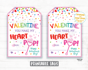 You Make my Heart Pop Valentine Tag, Bubbles Valentine Favor Tag, Preschool Valentines Non-Candy Classroom Printable Valentine Tags