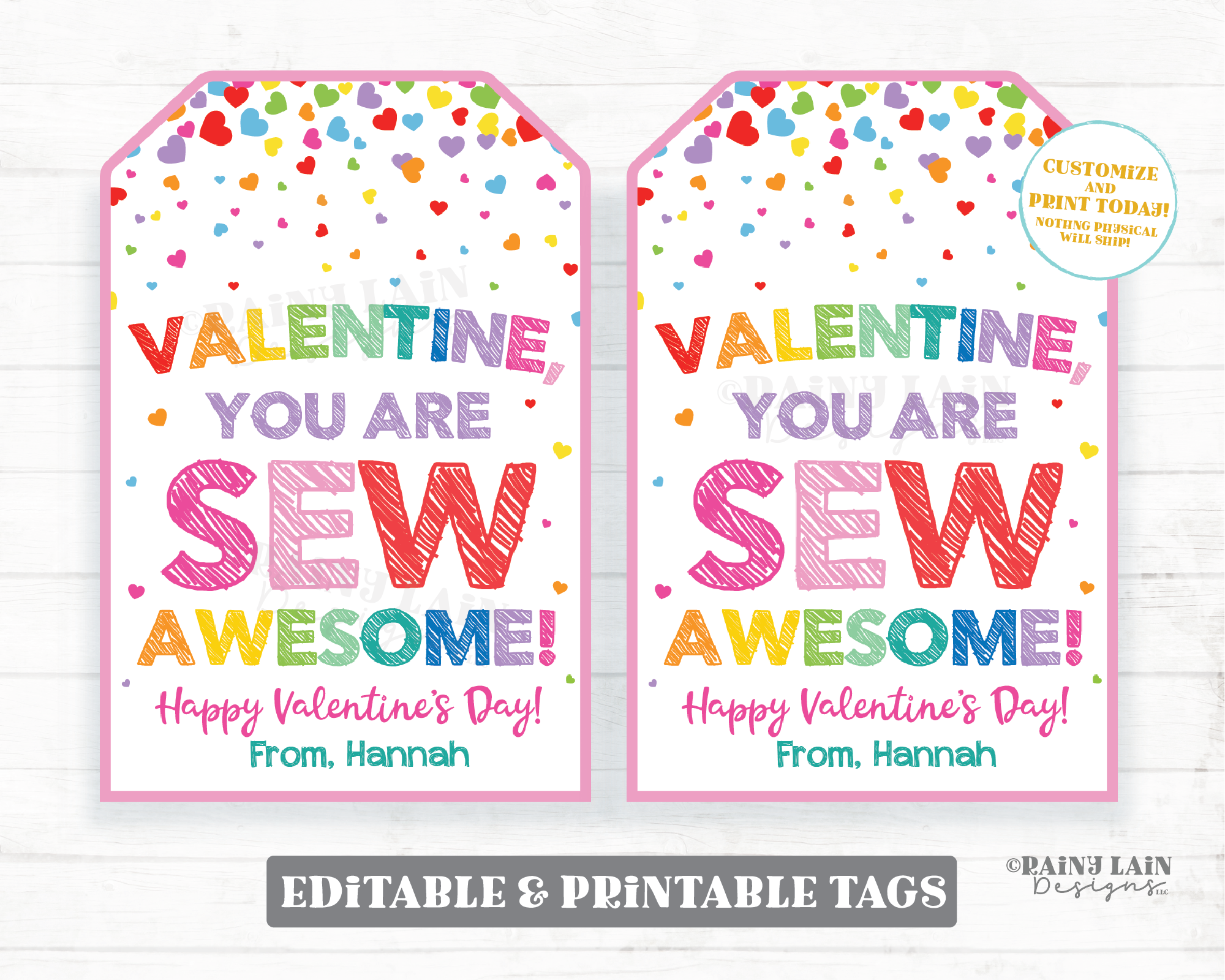 Valentine You are SEW Awesome Valentine's Day Tag Handmade Gift Friend Teacher Co-Worker Preschool Classroom Non-Candy Editable Printable