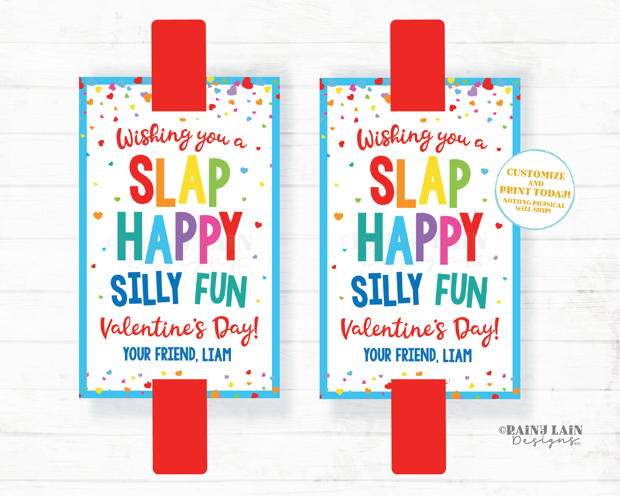 Slap Happy Valentine's Day Tag Slap Bracelet Valentine Silly Fun Valentine Preschool Classroom Printable Kids Non-Candy Editable Ideas