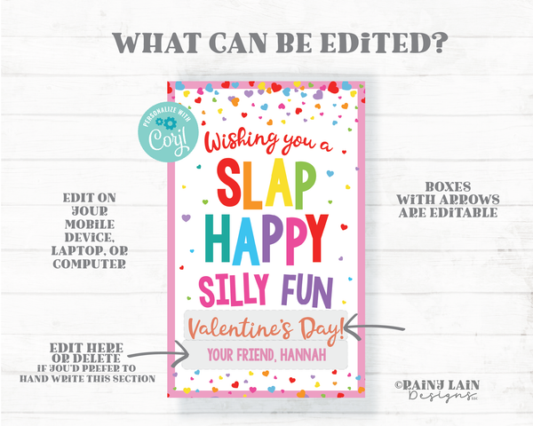 Slap Bracelet Valentine Slap Happy Valentine's Day Tag Silly Fun Valentine Preschool Classroom Printable Kids Non-Candy Editable Ideas