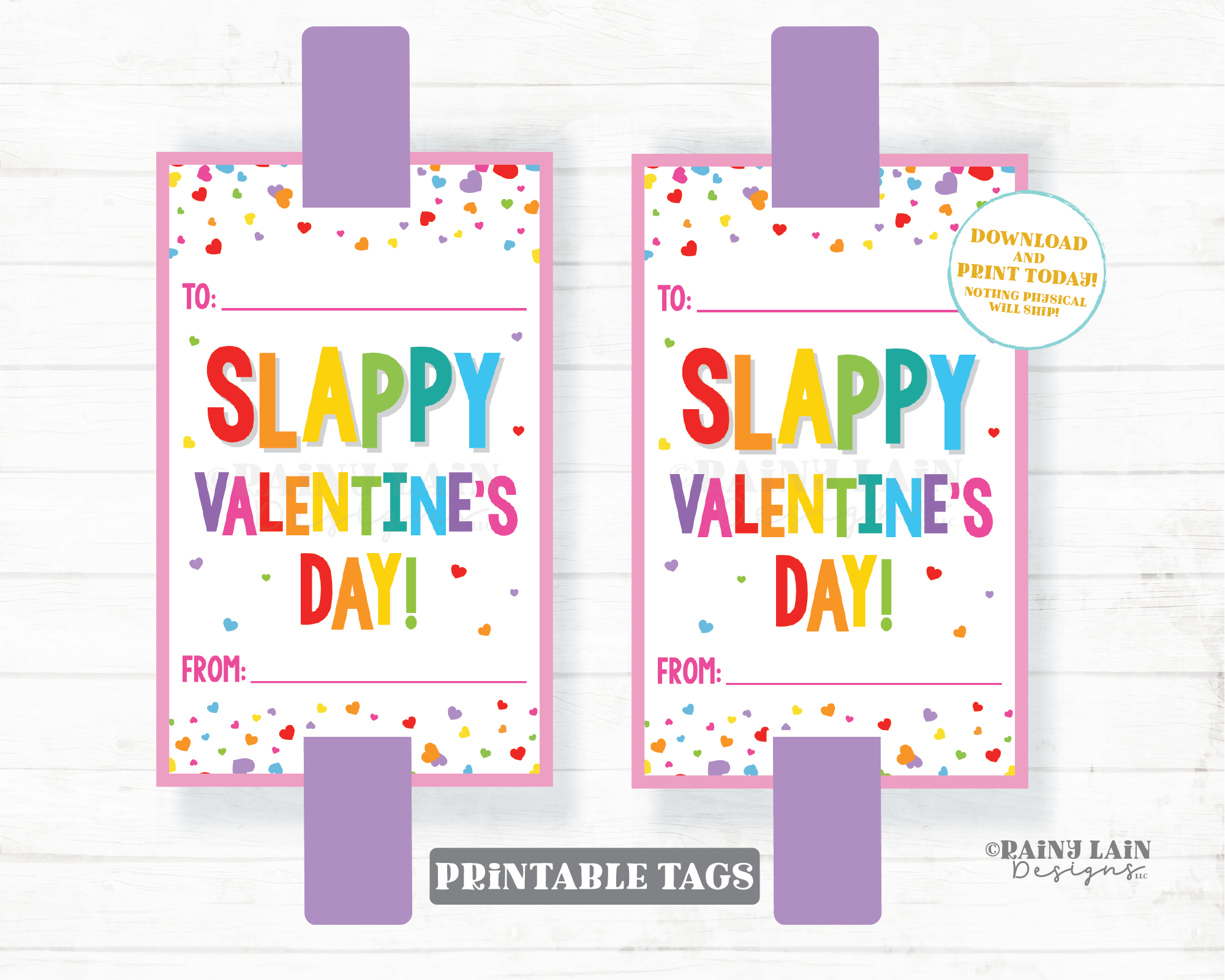 Slappy Valentine's Day Tag with TO Line Slap Bracelet Valentine Slappy Preschool Classroom Printable Kids Non-Candy From Teacher to Student