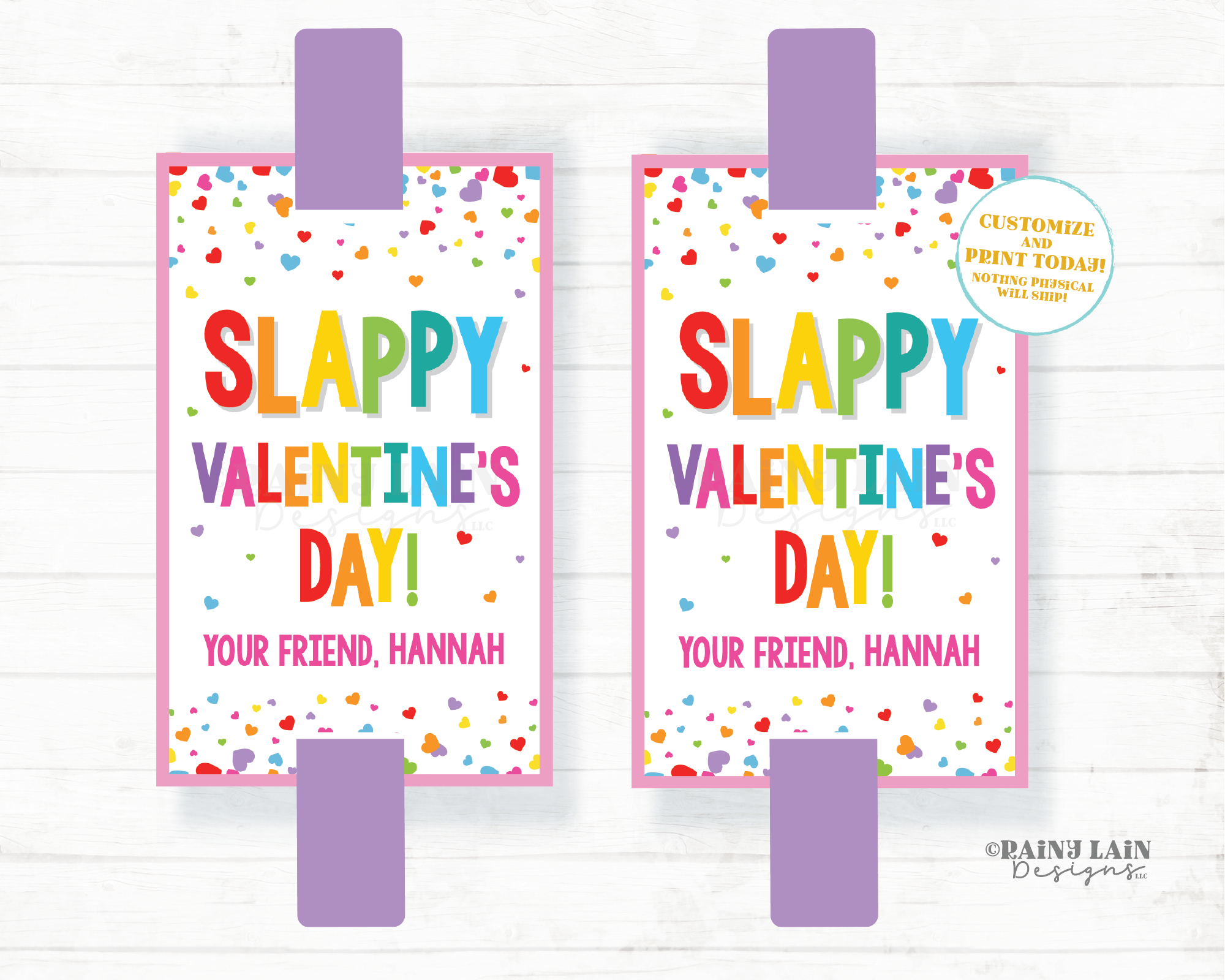 Slappy Valentine's Day Slap Bracelet Valentine Slappy Valentine Preschool Classroom Printable Kids Non-Candy From Teacher to Student