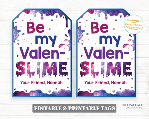 Be my Valen-Slime Valentine Tag Slime Galaxy Color Make Your Own Slime Valen-Slime Day Preschool Classroom Printable Kids Non-Candy
