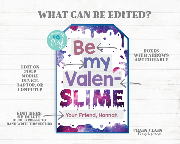 Be my Valen-Slime Valentine Tag Slime Galaxy Color Make Your Own Slime Valen-Slime Day Preschool Classroom Printable Kids Non-Candy