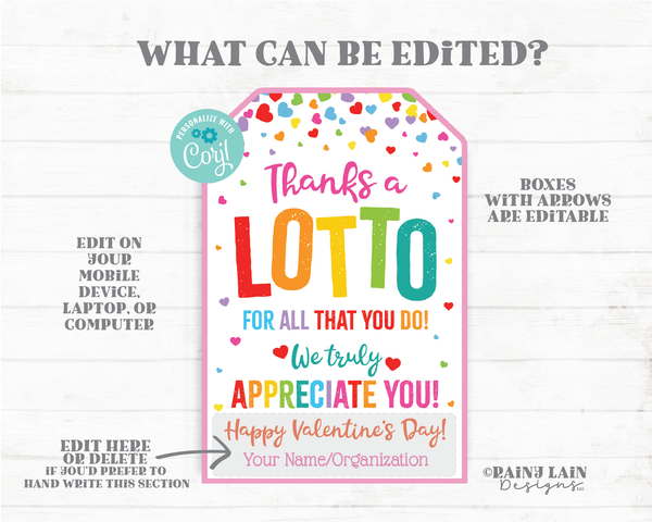 Thanks a Lotto for all you do Tag Lottery Gift Valentine's Day Staff Appreciation Friend Co-Worker Teacher Classroom Non-Candy Valentine