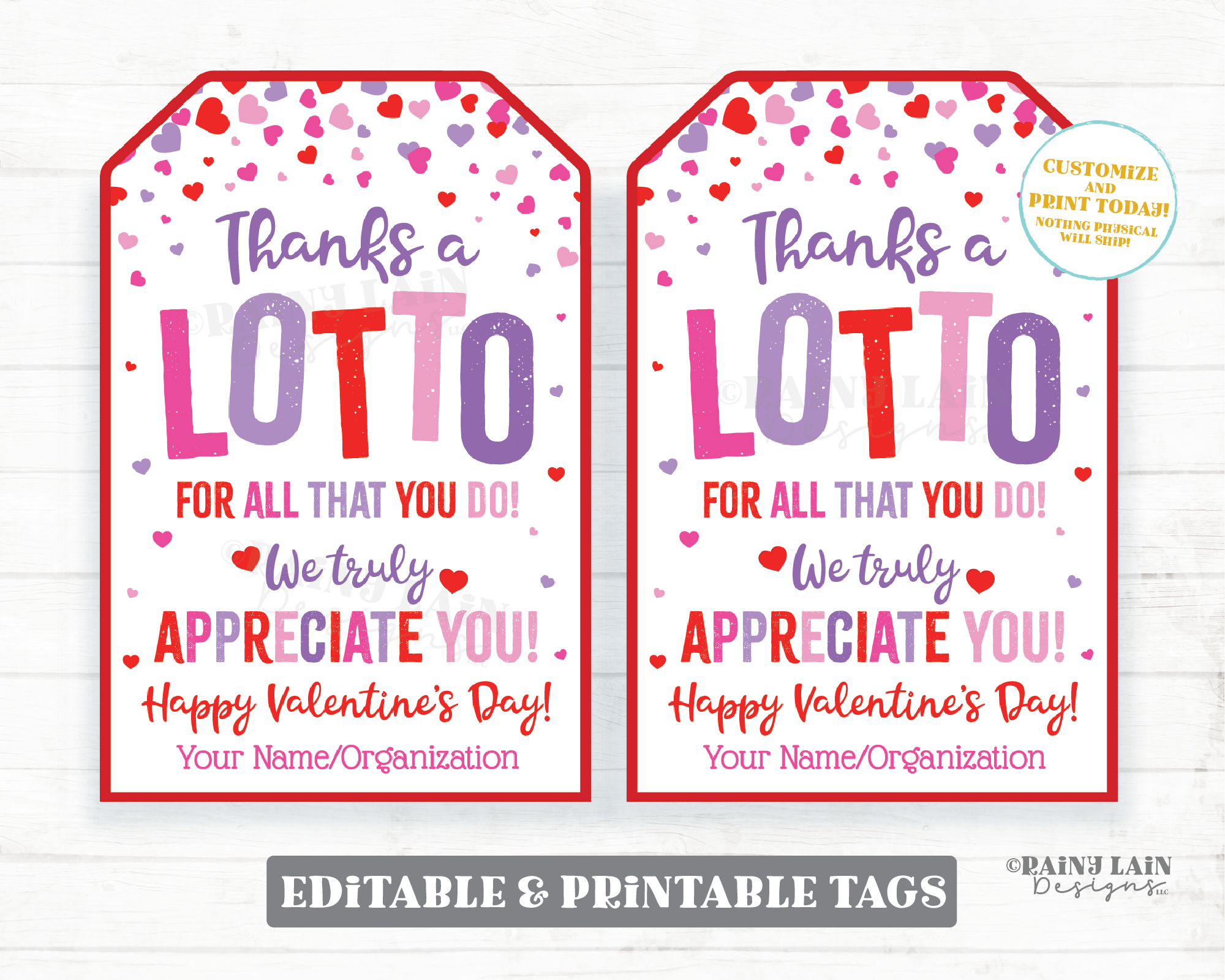 Valentine's Day Lotto Tag Thanks a Lotto for all you Lottery Gift Staff Appreciation Friend Co-Worker Teacher Classroom Non-Candy Valentine