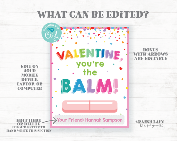 You're the Balm Valentine Lip Balm Valentine Chapstick Valentine Preschool Valentines Classroom Printable Kids Non-Candy Valentine Card Tag