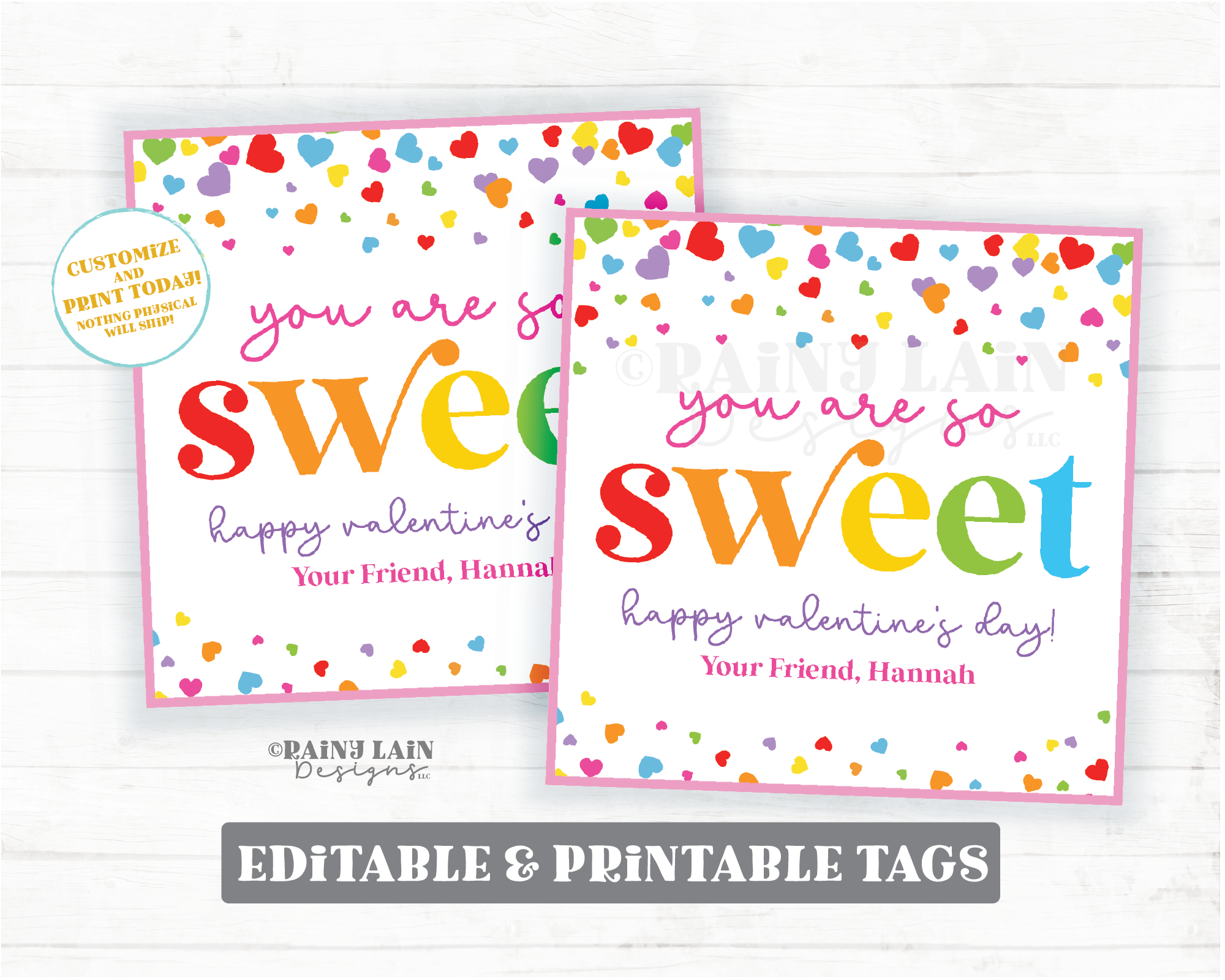 You Are So Sweet Valentine Tags Valentine's Day Treat Homemade Gift Preschool Classroom Friend Printable Kids Easy Non-Candy Teacher