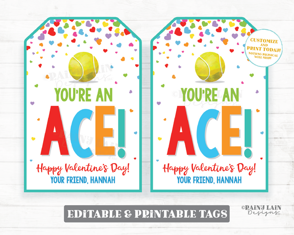 You're an Ace Valentine Tag Tennis Valentine's Day Tag Editable Teammate Gift Sports Classroom Non-Candy Printable