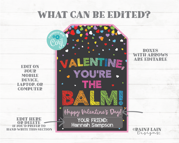 Lip Balm Valentine Tag You're the Balm Valentine's Day Chapstick Preschool Valentines Classroom Printable Non-Candy Valentine Teacher